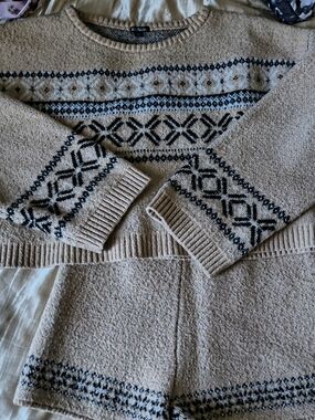 wild fable Beige and Black Knit Sweater with Metallic Thread